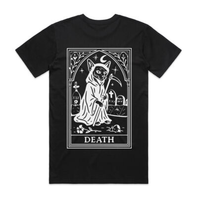 Death Tarot Cat T Shirt on black Thumbnail